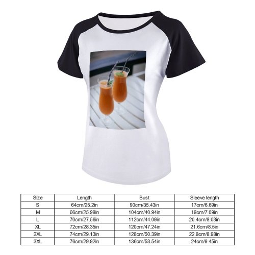 yanfind Women's Sleeve Raglan T Shirt Short Beverage Breakfast Cocktail Cool Delicious Fruit Juice Glass Health Healthy Nutrition
