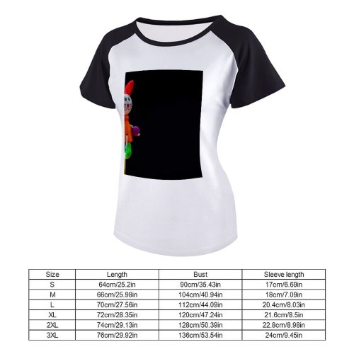 yanfind Women's Sleeve Raglan T Shirt Short Art Colorful Eyes Face Little Rabbit Toy