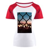 yanfind Women's Sleeve Raglan T Shirt Short Bokeh Fence Focus Golden Hour Iron Lights Metal Outdoors Sunset