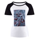 yanfind Women's Sleeve Raglan T Shirt Short Berries Branches Christmas Fall Flora Frost Frosty Fruit Growth Icee