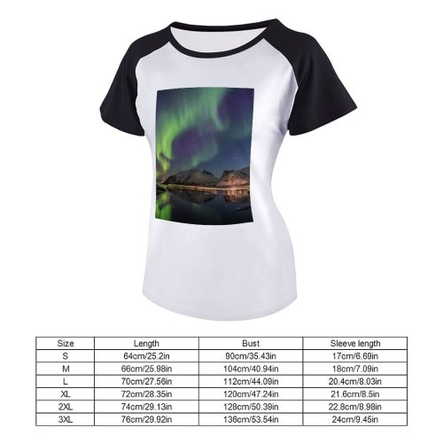 yanfind Women's Sleeve Raglan T Shirt Short Astronomy Dark Evening Landscape Light Lights Exposure Mountains Night Sky Northern