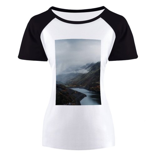 yanfind Women's Sleeve Raglan T Shirt Short Dawn Daylight Drone Shot Fjord Fog Foggy High Landscape Mist