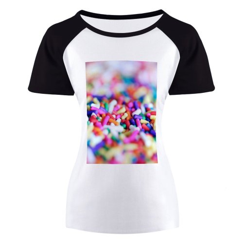 yanfind Women's Sleeve Raglan T Shirt Short Assortment Birthday Cake Decorating Candy Colorful Colour Colourful Colours Confection Confectionery