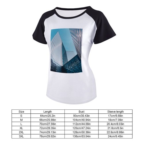 yanfind Women's Sleeve Raglan T Shirt Short Architecture Building City Contemporary Diagonal Downtown Futuristic Glass Items Office Perspective