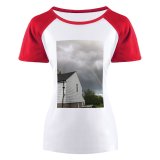 yanfind Women's Sleeve Raglan T Shirt Short Architecture Building Cloudy Colorful Contemporary Cottage Country Countryside Dark Evening Exterior Field