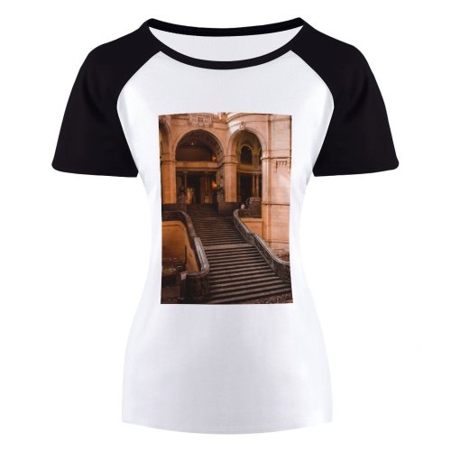 yanfind Women's Sleeve Raglan T Shirt Short Ancient Architecture Building Buildings Castle Column Historic Staircase Stairs Tourism Town