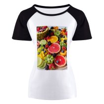 yanfind Women's Sleeve Raglan T Shirt Short Berries Citrus Fruits Colorful Creative Delicious Fruit Basket Grapefruit Healthy Juicy