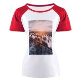 yanfind Women's Sleeve Raglan T Shirt Short Forest Frost Frozen Golden Hour Landscape Mountains Outdoors Road Scenic Season