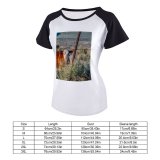 yanfind Women's Sleeve Raglan T Shirt Short Agriculture Cattle Countryside Cow Farm Farmland Field Grass Grassland Hayfield Landscape Outdoors