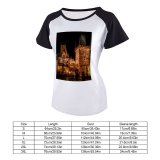 yanfind Women's Sleeve Raglan T Shirt Short Ancient Architecture Building Castle Gothic Night Town