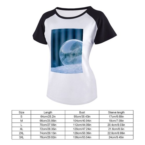 yanfind Women's Sleeve Raglan T Shirt Short Ball Bubble Christmas Clean Cool Frost Glass Light Reflection Shining Snow