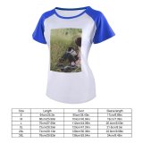 yanfind Women's Sleeve Raglan T Shirt Short Countryside Dog Family Farm Field Grass Guy Happiness Hayfield Jeans Landscape Leisure
