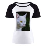 yanfind Women's Sleeve Raglan T Shirt Short Cat Face Eyes Fur Outdoors Pet Staring Whiskers