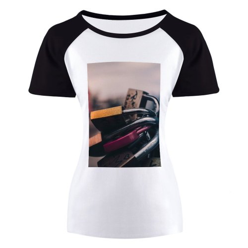 yanfind Women's Sleeve Raglan T Shirt Short Daylight Design Love Padlock Metal Outdoors Padlocks Shiny
