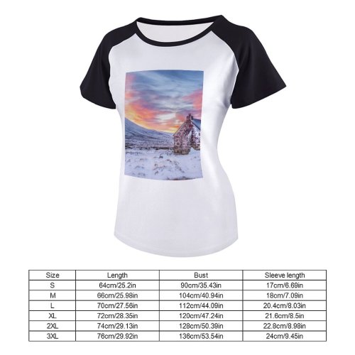 yanfind Women's Sleeve Raglan T Shirt Short Bothy Cairngorms Clouds Cottage Dawn Frost Frosty Frozen High Hut Landscape