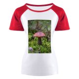 yanfind Women's Sleeve Raglan T Shirt Short Boletus Fungus Grass Growth Macro Mushroom Outdoors Toadstool