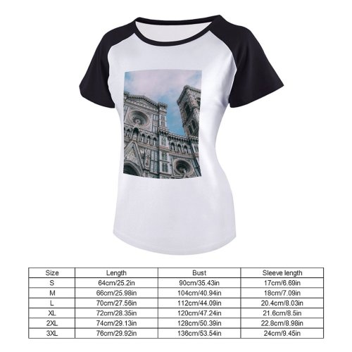 yanfind Women's Sleeve Raglan T Shirt Short Ancient Architecture Building Cathedral Church City Europe Exterior Florence Goth Like