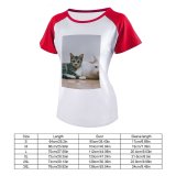 yanfind Women's Sleeve Raglan T Shirt Short Cats Cat Eyes Fur Furry Little Mammals Tabby Whiskers
