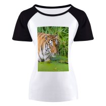 yanfind Women's Sleeve Raglan T Shirt Short Big Cat Carnivore Felidae Fur Plants Rock Stripes Tigris Whiskers