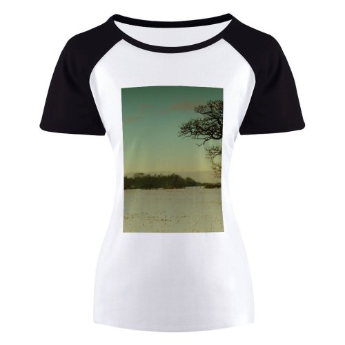 yanfind Women's Sleeve Raglan T Shirt Short Covered Field Freezing Frost Frosty Frozen Landscape Outdoors Sky Snow