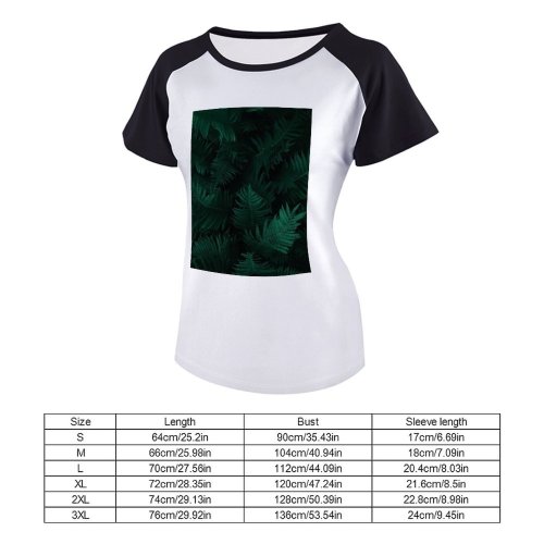 yanfind Women's Sleeve Raglan T Shirt Short Botany Dark Plants Foliage Frond Growth Leaves Plant