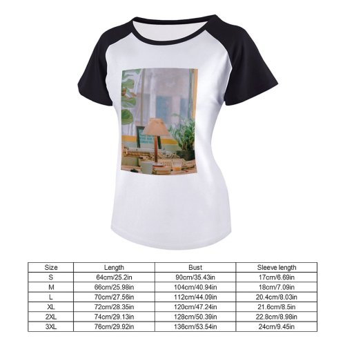 yanfind Women's Sleeve Raglan T Shirt Short Books Coffee Cup Display Interior Design Lamp Plants Room Table Typewriter Vase