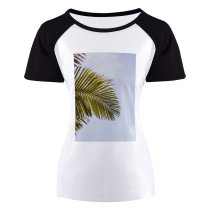 yanfind Women's Sleeve Raglan T Shirt Short Frond Leaf Palm Tree Tropical