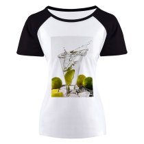 yanfind Women's Sleeve Raglan T Shirt Short Beverage Citrus Cocktail Cool Glass Drop Fruit Cubes Juice Lemonade