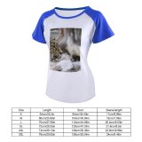 yanfind Women's Sleeve Raglan T Shirt Short Attention Big Cat Carnivore Danger Eyes Face Felidae Focus Fur Hunter