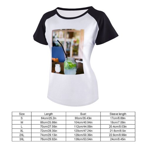 yanfind Women's Sleeve Raglan T Shirt Short Beverage Cocktail Container Jar Refreshment Tropical