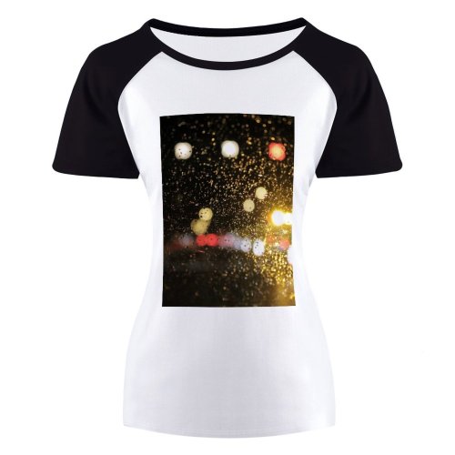 yanfind Women's Sleeve Raglan T Shirt Short Abstract Blurred Car Colours Dark Drop Evening Glass Glisten Night