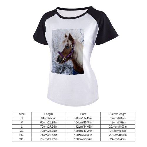 yanfind Women's Sleeve Raglan T Shirt Short Cute Equine Horse Mare Pony Snow Stallion Winter