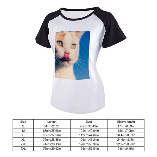 yanfind Women's Sleeve Raglan T Shirt Short Cat Face Fur Kitten Nose Pet Portrait