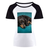 yanfind Women's Sleeve Raglan T Shirt Short Cute Dog Fur Pet Puppy Sit