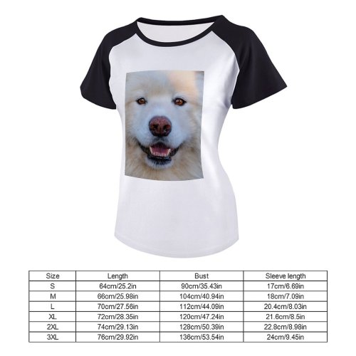 yanfind Women's Sleeve Raglan T Shirt Short Adorable Canidae Cute Dog Eyes Fur Furry Pet Samoyed Snout