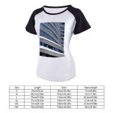 yanfind Women's Sleeve Raglan T Shirt Short Architecture Building City Cityscape Downtown Facade Glass Shot Perspective Reflection