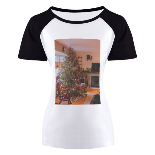 yanfind Women's Sleeve Raglan T Shirt Short Books Bookshelves Chair Christmas Decorations Tree Contemporary Cozy Home Design Fireplace Flower