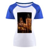 yanfind Women's Sleeve Raglan T Shirt Short Ancient Architecture Building Castle Gothic Night Town