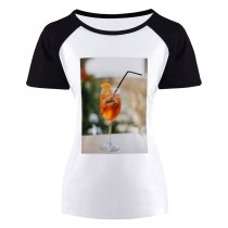 yanfind Women's Sleeve Raglan T Shirt Short Alcohol Aperol Spritz Beverage Cocktail Fizz Freshness Glass Cubes Juice Liquid