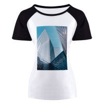 yanfind Women's Sleeve Raglan T Shirt Short Architecture Building City Contemporary Diagonal Downtown Futuristic Glass Items Office Perspective