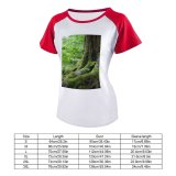 yanfind Women's Sleeve Raglan T Shirt Short Forest Grass Leaves Outdoors Plants Tree Bark Trunk Trees Woods