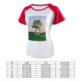 yanfind Women's Sleeve Raglan T Shirt Short Branches Countryside Grass Growth Idyllic Landscape Leaves Outdoors Rural Scenic Sky Tranquil
