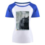 yanfind Women's Sleeve Raglan T Shirt Short Adorable Cat Closed Eyes Cute Pet Selective Focus