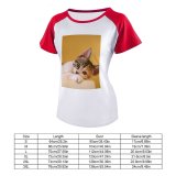yanfind Women's Sleeve Raglan T Shirt Short Cat Face Cat's Eyes Felidae Fur Furry Pet Staring Tabby