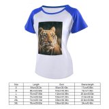 yanfind Women's Sleeve Raglan T Shirt Short Big Cat Carnivore Eyes Felidae Fur Gaze Hunter Jungle Outdoors Portrait