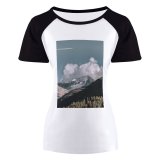 yanfind Women's Sleeve Raglan T Shirt Short Airplane Daylight High Landscape Peak Mountains Outdoors Rocks