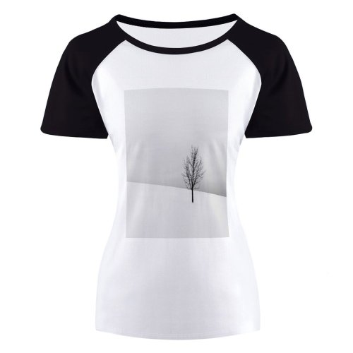 yanfind Women's Sleeve Raglan T Shirt Short Bare Tree Landscape Minimal Snow Snowy Winter