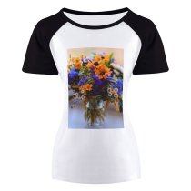 yanfind Women's Sleeve Raglan T Shirt Short Assorted Beautiful Flowers Bloom Bouquet Colorful Flora Vase