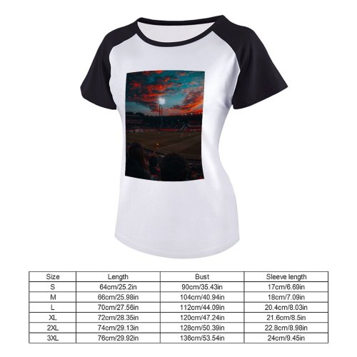 yanfind Women's Sleeve Raglan T Shirt Short Action Athletes City Clouds Crowd Dramatic Dusk Energy Evening Field Game Motion