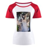 yanfind Women's Sleeve Raglan T Shirt Short Adorable Cute Eyes Fence Fur Furry Lemur Primate Wild Wildlife